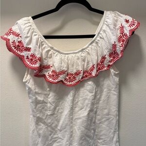 Moulinette Soeurs White Blouse with Red Embroidery